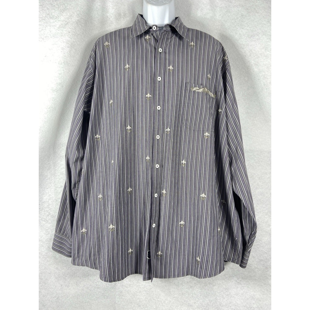 Nat Nast Oxford Shirt Men's 2XT Purple Green Button Down‎ Embroidered Striped